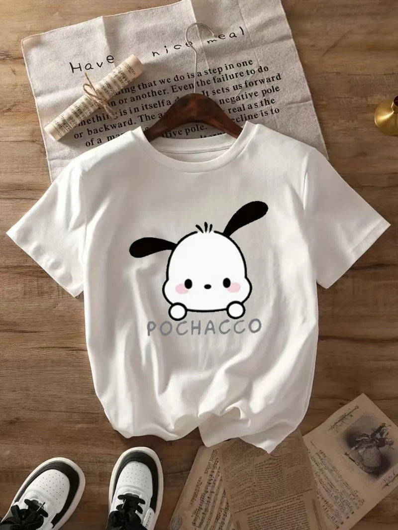

Sanrio Pochacco Women's Cute Anime Pattern T-shirt Pure Cotton Soft and Comfortable Round Neck Loose Short Sleeve T-shirt