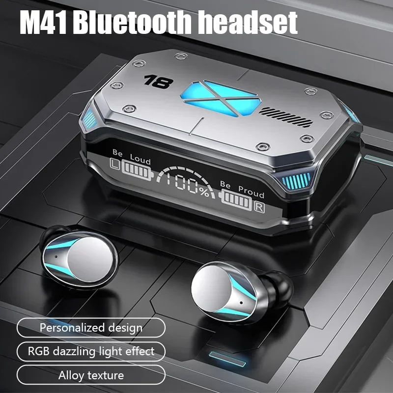 

M41 Bluetooth Earphone Wireless Headphone Smart Touch Digital Display Stereo Earbuds With Colour Light Magnetic Suction Headset