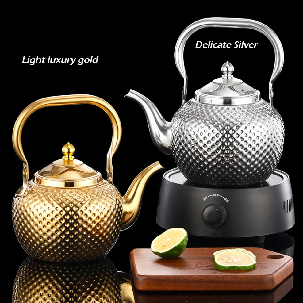 Middle East Hammered Stainless Steel Teapot with Infuser, Induction Cooker Safe Water Boiler, Tea Kettle for Restaurant Home