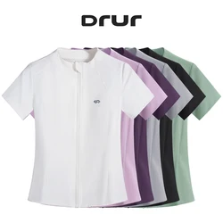 DRUR Gym T Shirt Sportswear Women Short Sleeve Quick Dry Breathable Zipper Sports Top Fitness Shirts Jogger Tops For Activewear