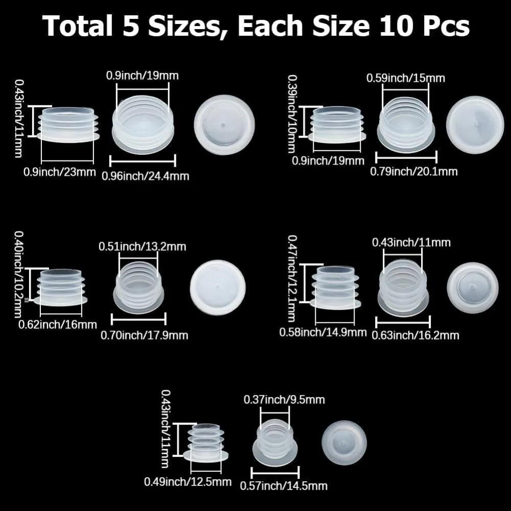 100PCS 5 Sizes Plastic Salt and Pepper Shaker Stoppers Caps 1/2 37/64 21/32 11/64 57/64 Inch Replacement Plug