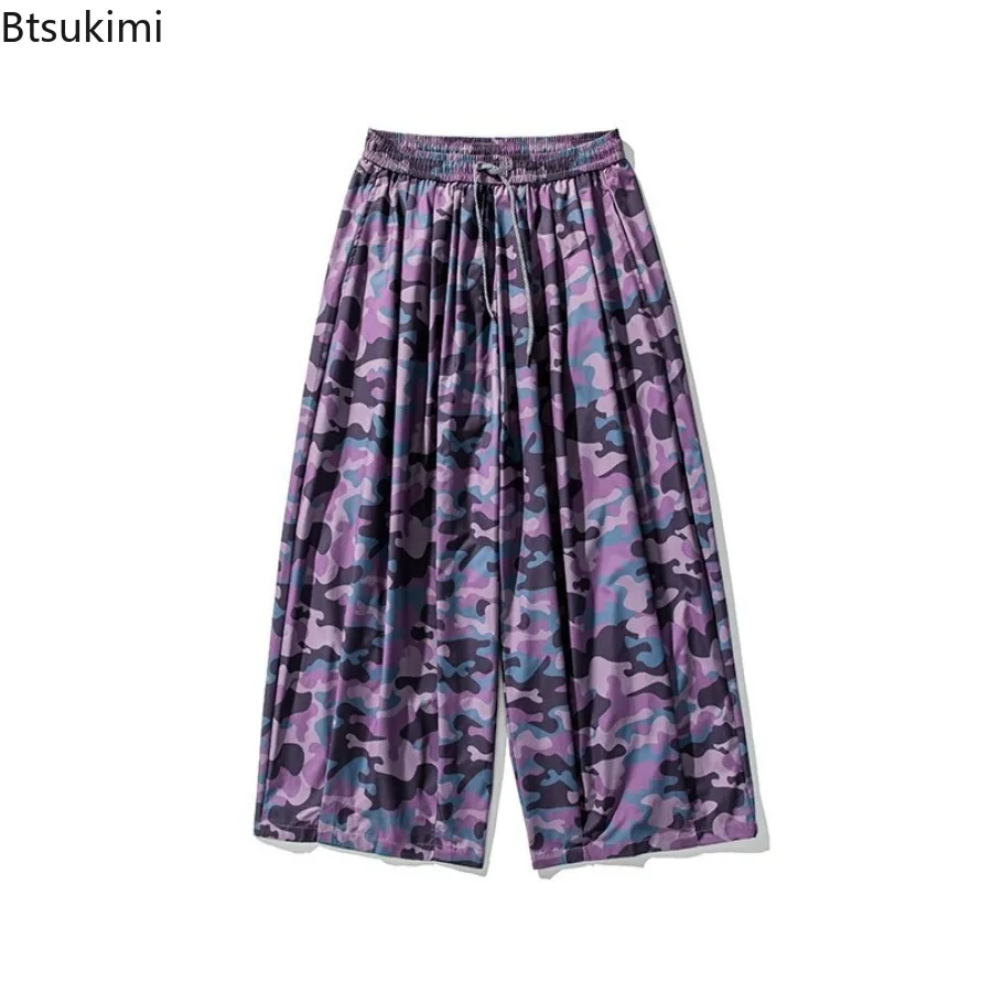 Men's Summer New Plus Size Japanese Style Retro Camouflage Trousers  Trendy Casual Straight Leg Wide Leg Pants Male Cargo Pants