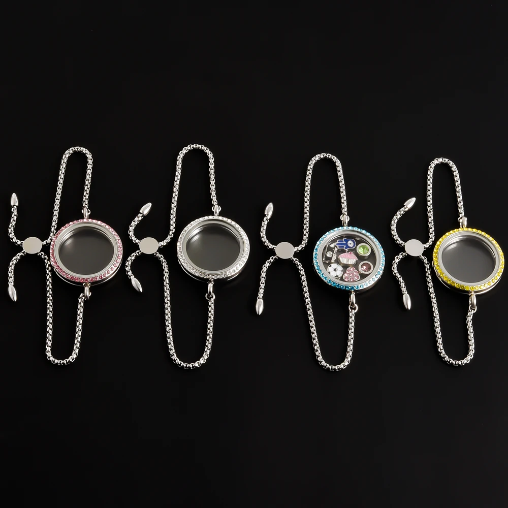 1Pc 30mm Crystal Glass Cremation Urn Locket Pendant Bracelet Round Memory Reliquary Photo Medaillon Men браслет  Jewelry