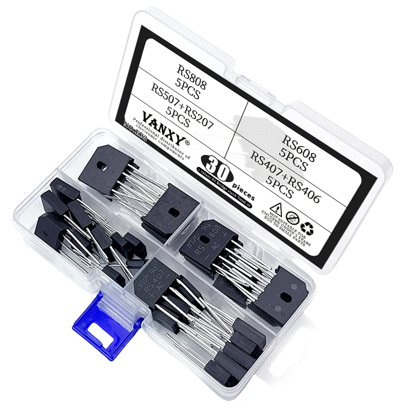 6 values rectifier bridge kit RS207 RS406 RS407 RS507 RS608 RS808 4 pins diode total 30 pcs