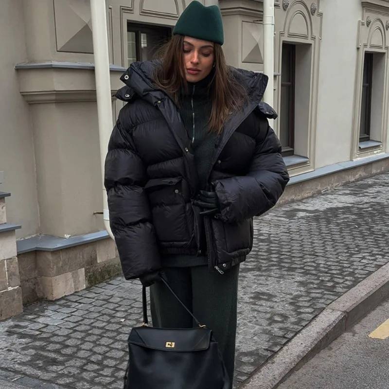 

Talenza Black Quilted Coats Women's Winter Warm Thickened New Quilted Coats Fashion Loose Casual Commuter Female Outwear Jackets