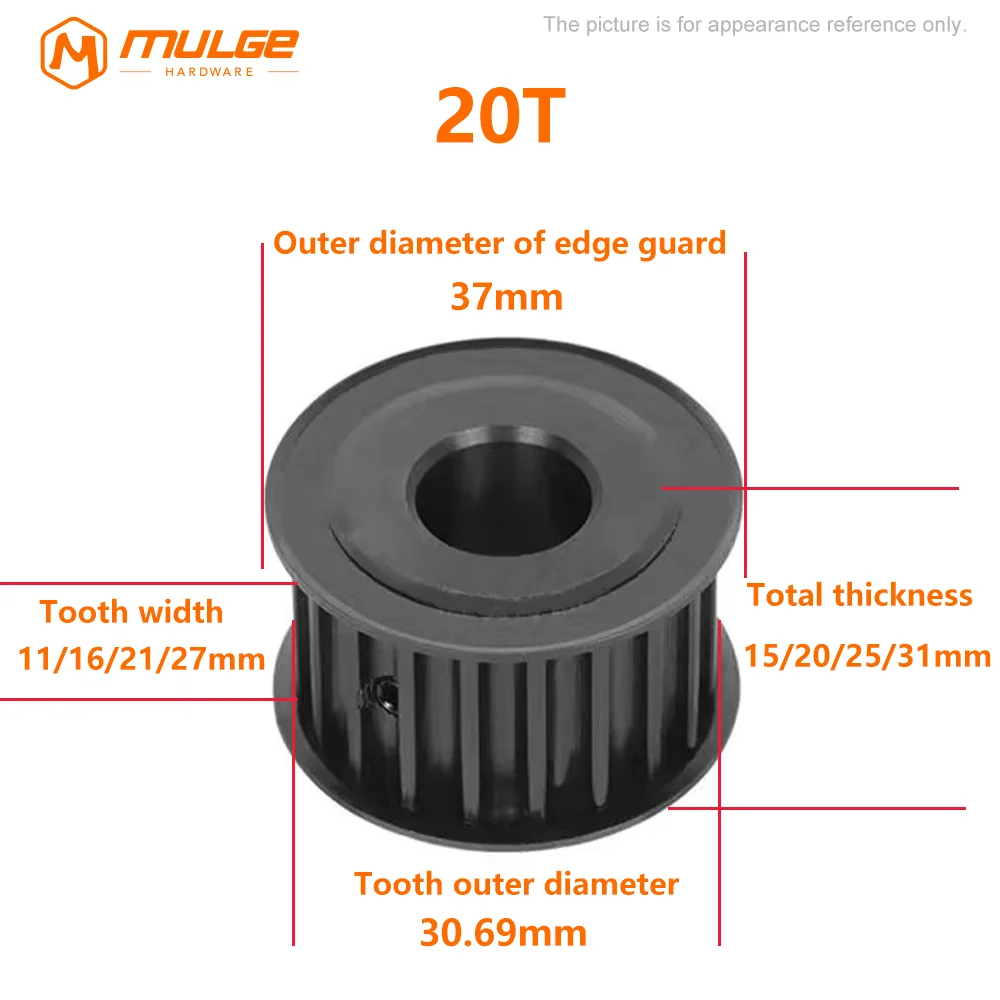 HTD 5M Timing Pulley 20 Teeth 22 Teeth 11/16/21/27mm Width Black Steel Synchronous Belt Wheel Bore 5mm-20mm Gear Pulley