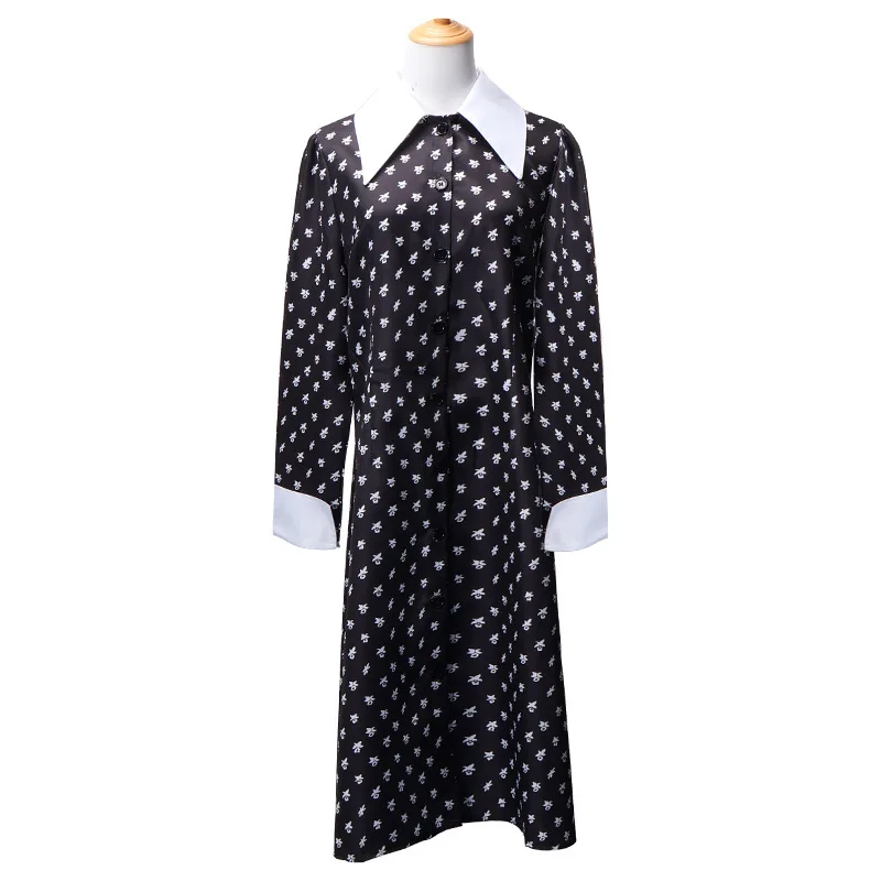 

Anime Wednesday Adams Cos American Drama Same Dress Wednesday Halloween Women's Black Dress Costume For Girl
