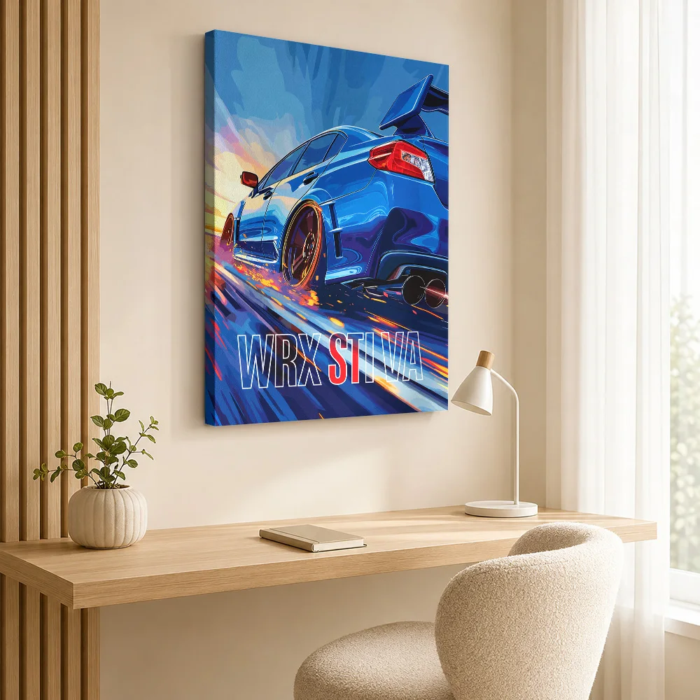 Japanese WRX STI Blue Sports Sedan Canvas Posters JDM Style Wall Art With Personalized Photo For Home Office Ideal Garage Gift