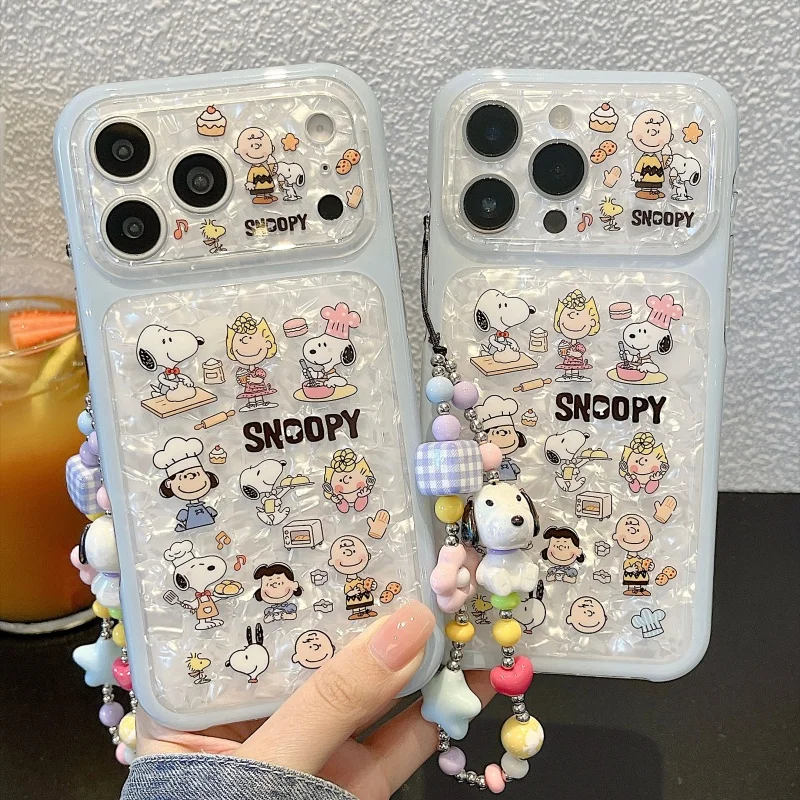 Urocze etui na telefon z kreskówkowym SNOOPYM do iPhone 17Pro 15 16 17 Pro Max, najlepszy przyjaciel Szef Kuchni Snoopy, obudowa z bransoletką Charlie. — zdjęcie produktu 4