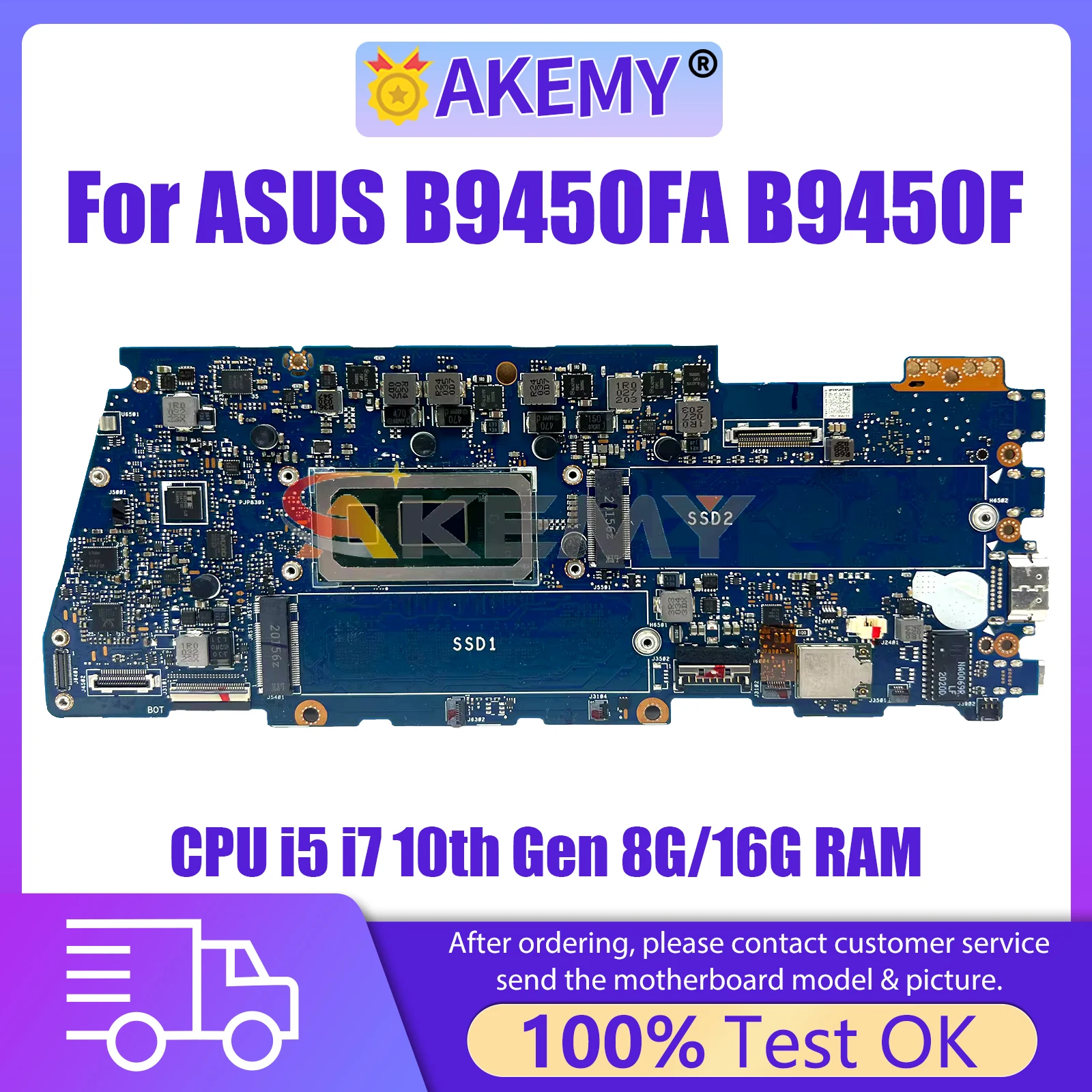 

AKEMY B9450F Notebook Mainboard For ASUS ExpertBook B9 B9450 B9450FA Laptop Motherboard CPU I5 I7 10th Gen 8G/16G RAM