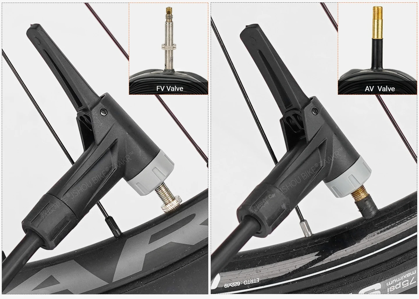 JSHOUBIKE Pumpenadapter, passend für 3 Ventile (Schrader/Presta/Dunlop), kompatibel mit 8/10 mm Schlauch, Ersatz für manuelle und elektrische Pumpen – Detail 3