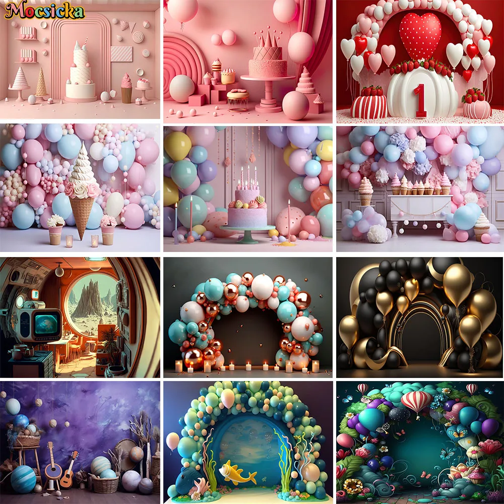 

Photography Studio for Kids Cake Smash Background Balloon Cake Dessert Photo Booth Backdrop Newborn 1st Birthday Party Banner