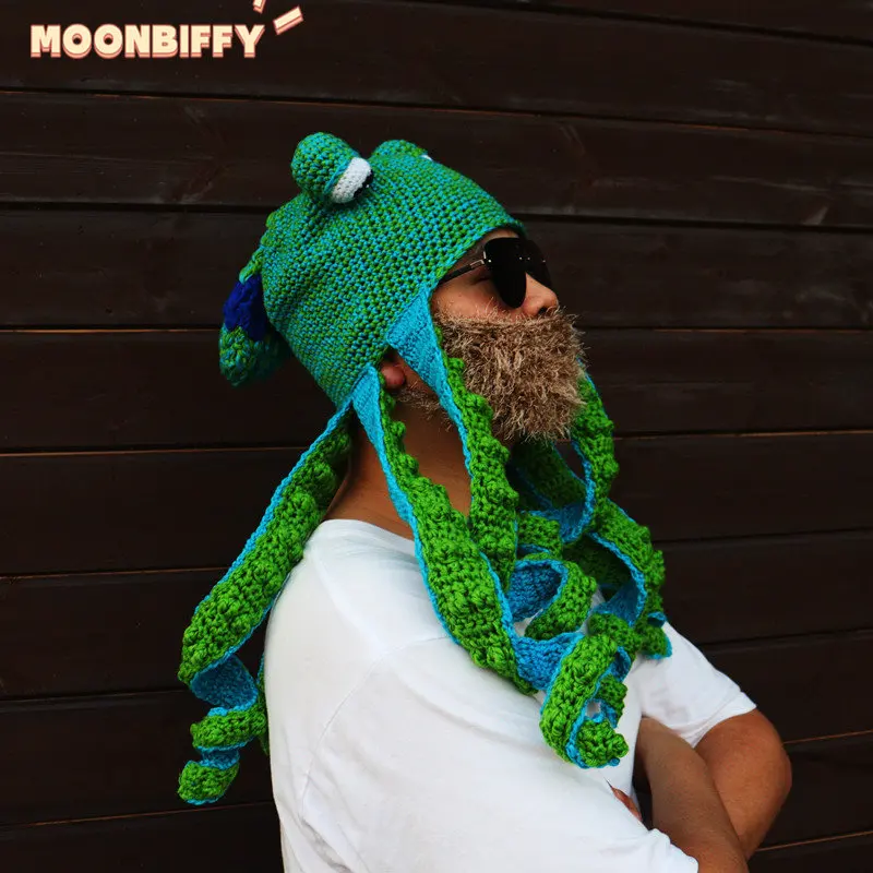 Hat Knitted Hat Cartoon Octopus Halloween Wacky hat Unisex Funny Hat Warm Sea Party Weird