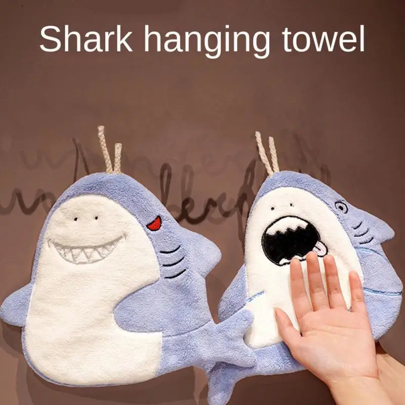 

Cartoon Shark Hand Towel Hanging Coral Fleece Rag Strong Absorbent Quick-drying Cleaning Cloth Household Children Handkerchiefs