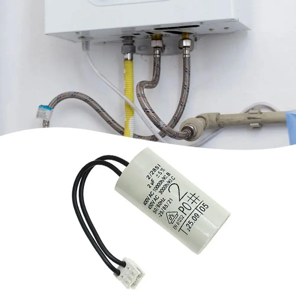 1Pcs 2uF 2.5uF 2.6uF 3uF Boiler Water Pump Capacitor Wall Mounted With Connector Circulation Motor Capacitor Plastic Metal