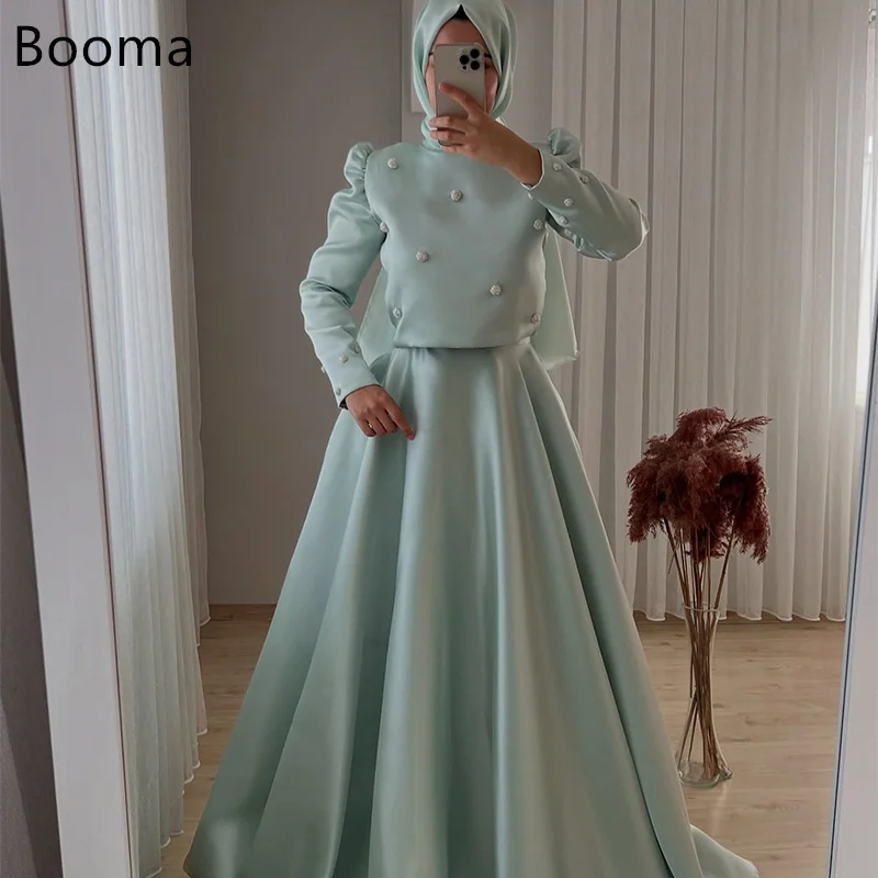 

Booma A-Line Long Pearls Simple Satin Evening Dresses Formal Dresses for Women Prom Gowns Custom Made فساتين سهر