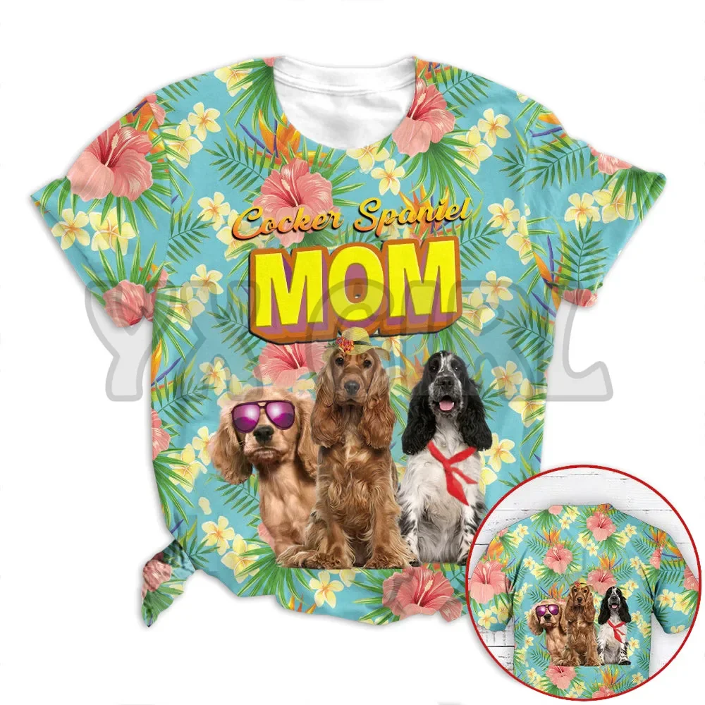 

2022 Summer Fashion Men t shirt Cocker Spaniel Mom Tropical 3D All Over Printed T Shirts Funny Dog Tee Tops shirts Unisex Tshirt