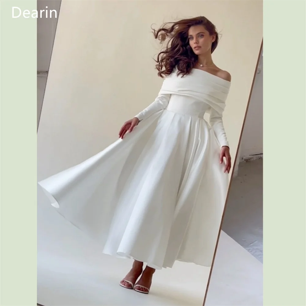 Customized Women Formal Gown Prom Dearin Off-the-shoulder A-line Ankle Length Skirts Layered Draped Bespoke Occasion Dresses Eve