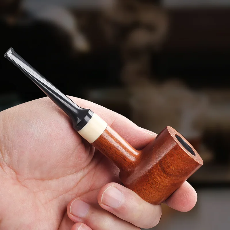 Wood 9mm Filter Flue Tobacco Pipe Retro Gentleman Bent Type Handle Handmade Smoking Pipe With Accessory Old Dad\'s Gift