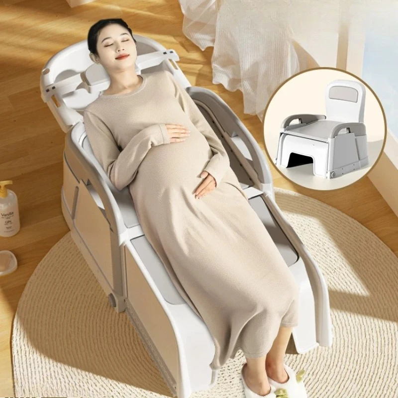 

Foldable Shampoo Chair with Hair Basin,Anti-Slip Adjustable Bath Stool for Pregnant,Thickened Reclining Washing Bed for HomeCare