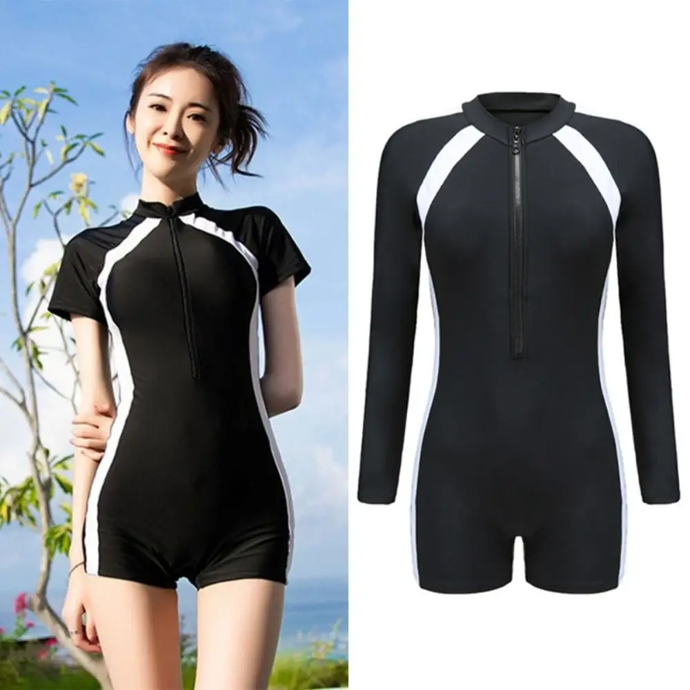 Conservative Woman Swimsuit with Chest Pads Korean Ins Style Beach Bathing Suit One Piece Bikini Summer Rashguard & Swimdress