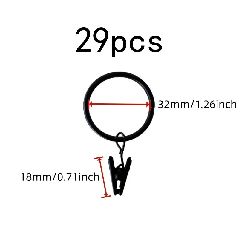 32mm Window Panel Clips 29 pcs, Rust Resistant Finish, Easy Slide On Rod, for Home Decoration Hanging
