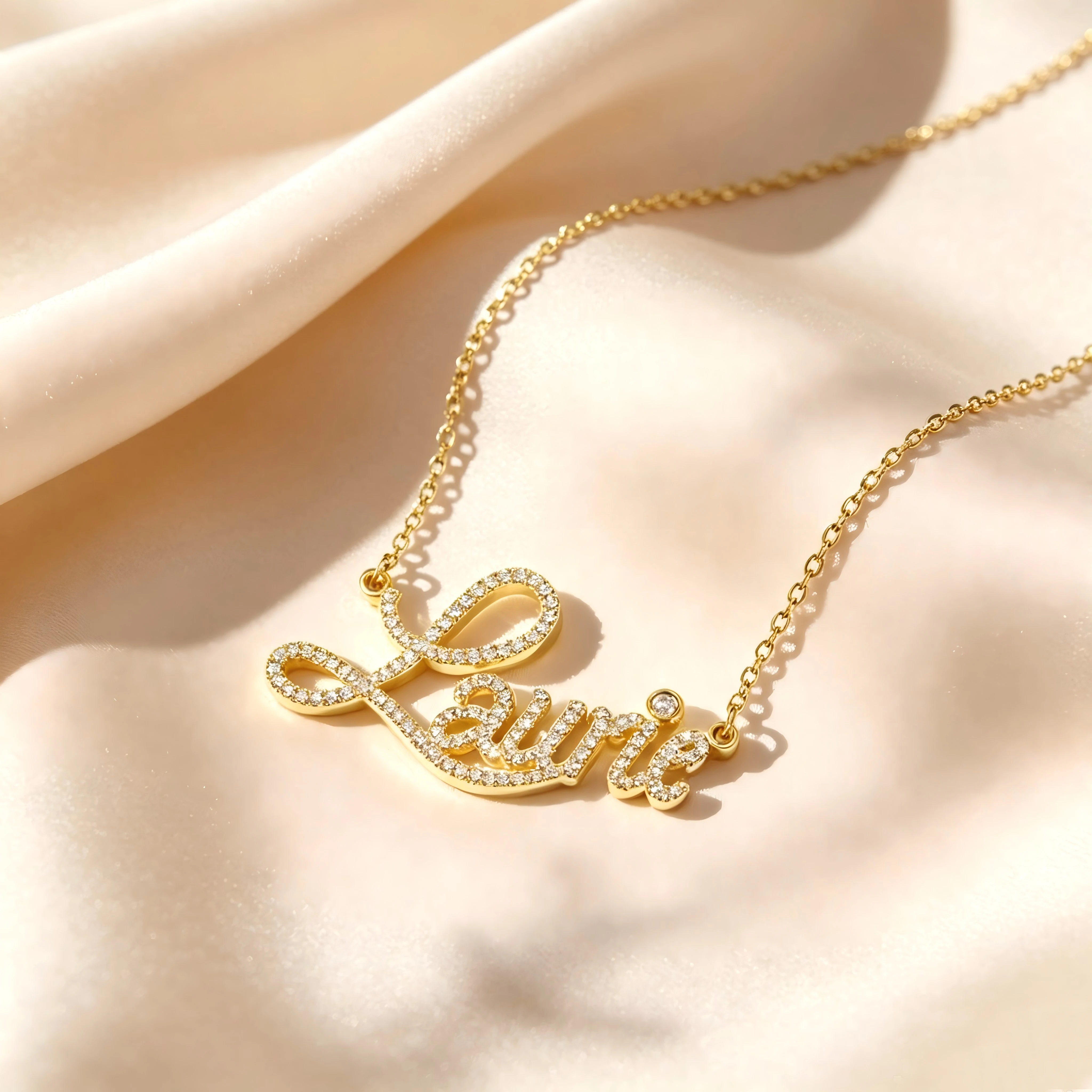 Personalisierte Kristall-Namenskette für Frauen, Individueller Kursivschrift-Anhänger, Valentinstag- und Geburtstagsgeschenk, Gold, Silber, Mehrfarbig – Detail 4
