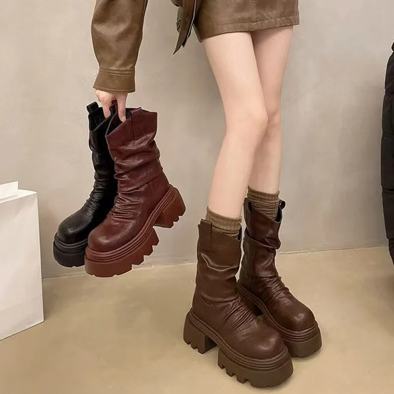 

2026 High-ankle Platform Women's Boots Fashionable Stylish Eye-catching And Slimming For The Autumn And Winter Seasons