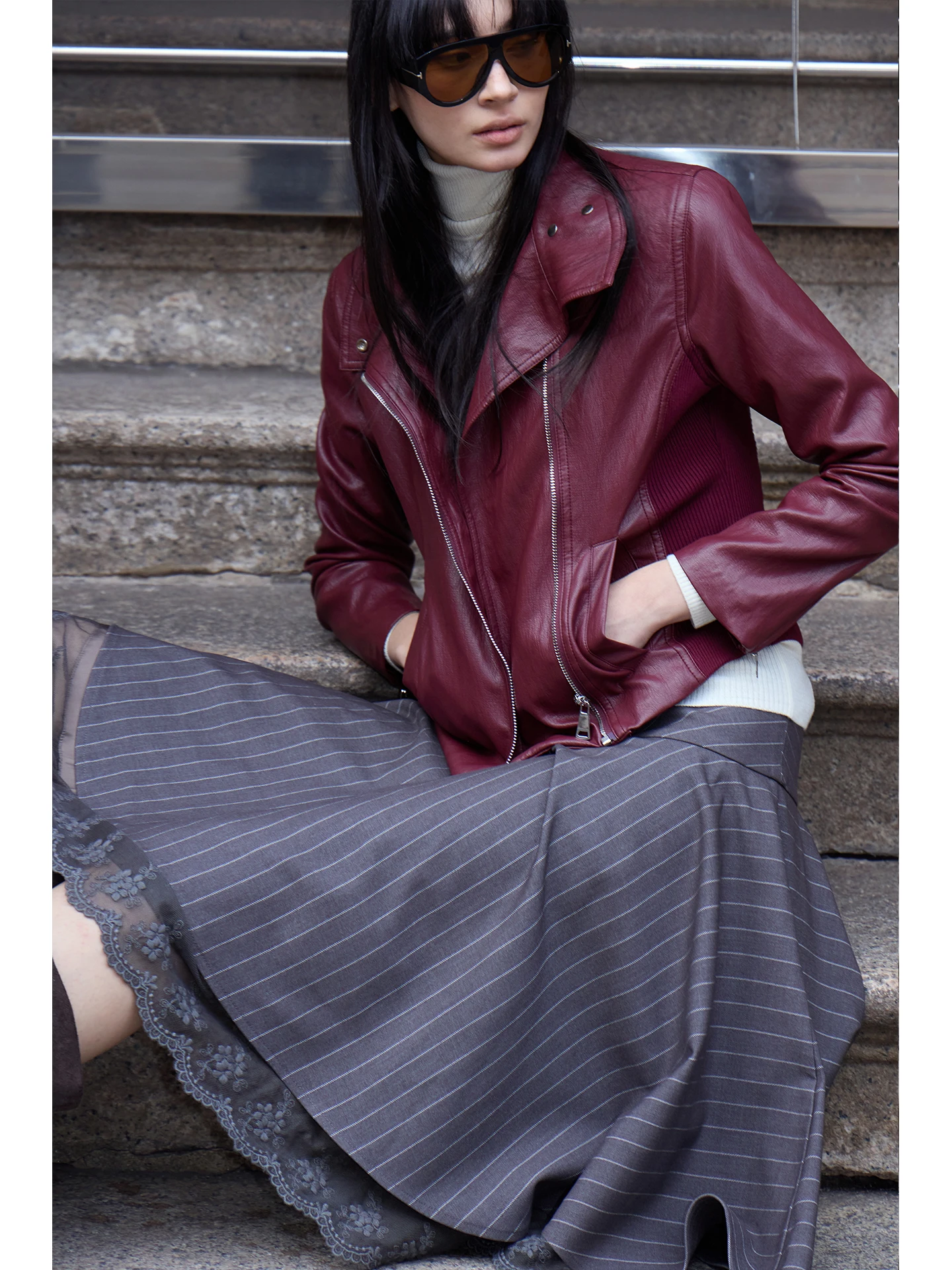 Jaqueta Feminina de Couro PU Texturizado Super Macio com Design Original Se Jiong, Estilo Vintage, Ajuste Slim na Cintura e Ombro, para Motociclistas