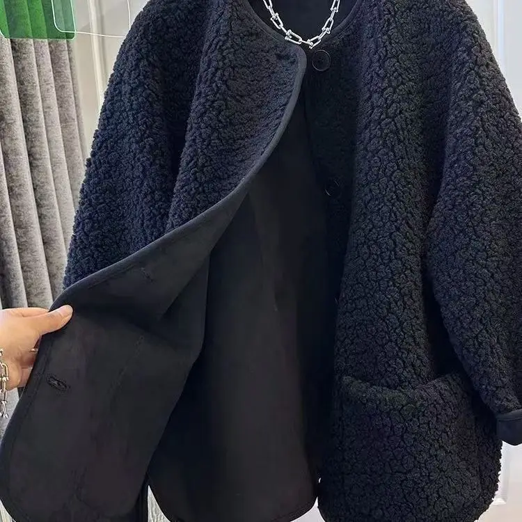 

Women Winter Woolen Coat 2025 Spring Single Breasted Loose Female Long Sleeve Jacket Office Lady Street Short Coats