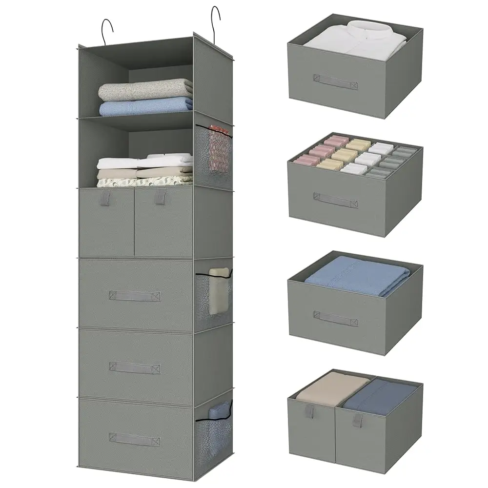 

6-Shelves Hanging Closet Organizer With 5 Different Drawers, Foldable Closet Organizers And Storage For Wardrobe, Closet& Rv,