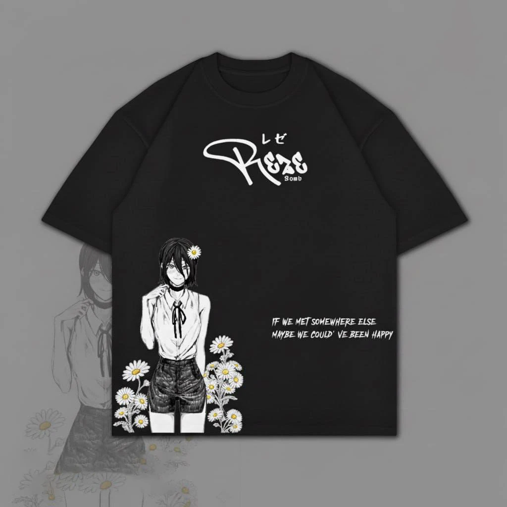 Hot Anime Movie Reze Arc Chainsaw Man T-shirt Women Men Oversize Y2k Short Sleeve High Quality Cotton Loose Female Male Clothing