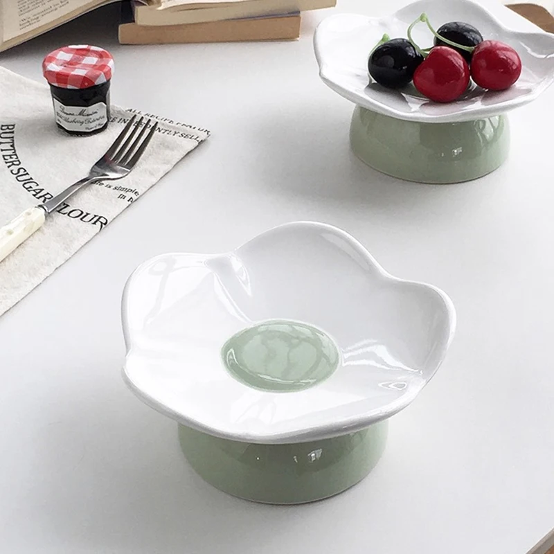 Ceramic Stemmed Plates New Household 6 Inch Underglazed Colour Splicing Fruit Dessert Dish Aesthetic Afternoon Tea Tableware