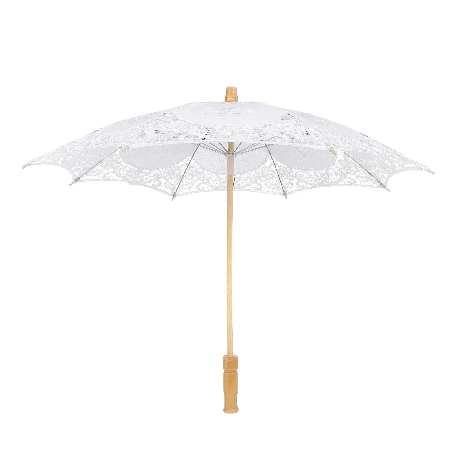Pure White Lace Umbrella Handmade Bridal Embroidered Parasol Wooden Handle Photography Prop Wedding Decoration Pastoral Vintage