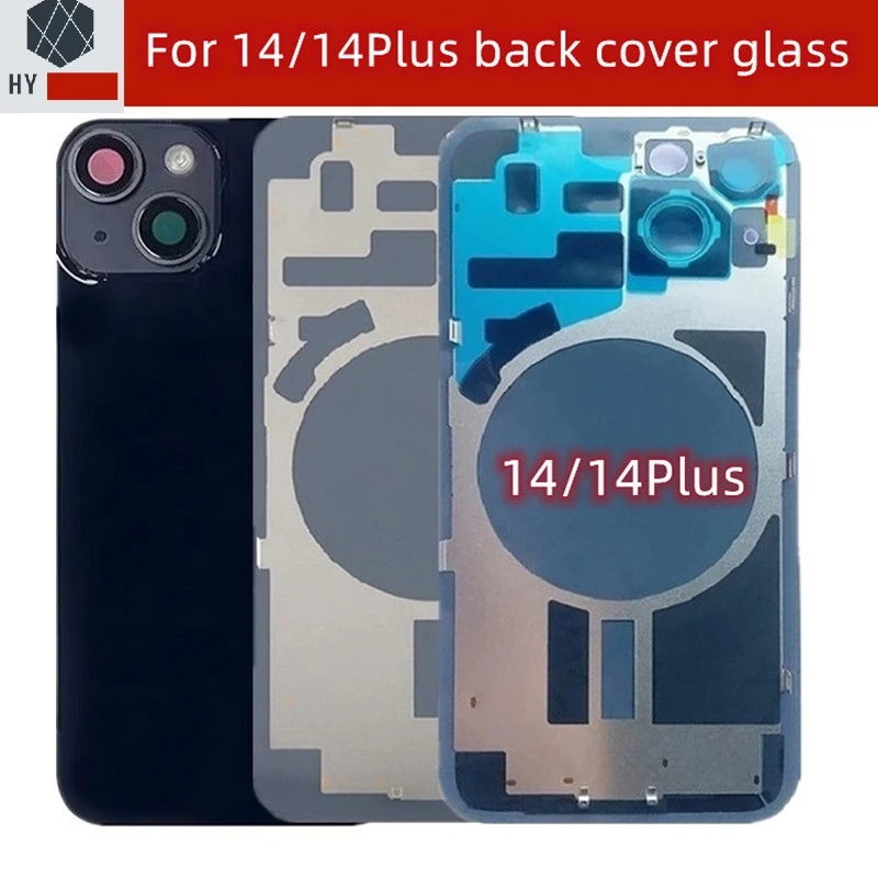 Back Glass Replacement for iPhone 14 Plus 14Plus Rear Housing Door with Small Parts Metal Plate Magnetic