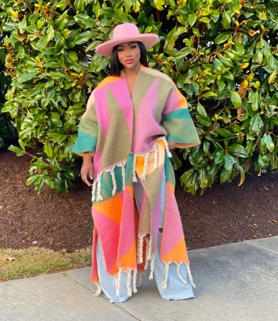 

Fashion American Blogger Popular Winter Open Front Warm Fuzzy Long Cardigans Oversized African Multicolor Soft Wool Duster Coat