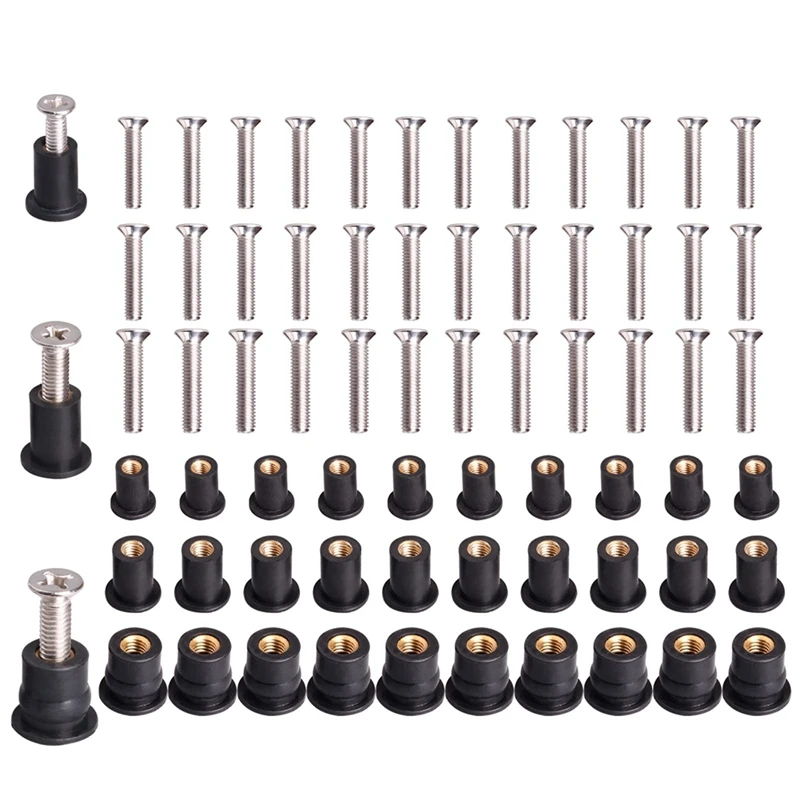 36 Pairs M4/M5/M6 Neoprene Well Nuts Rubber Well Nuts With Stainless Steel Screw Kayak Brass Copper Bolts Well Nut Set Kit