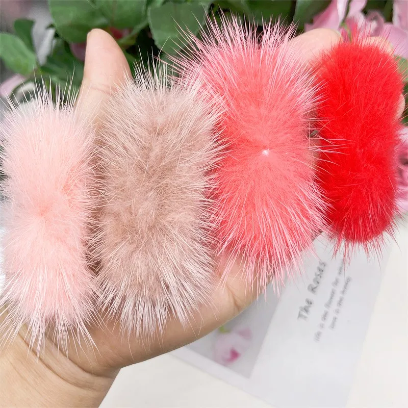 Wholesale Bowknot Mink Fur Pompoms 30mm*70mm Fluffy Soft Pompones Diy Pom Pom Keychain Hair Decor Sewing Craft Supplies 1/2pcs