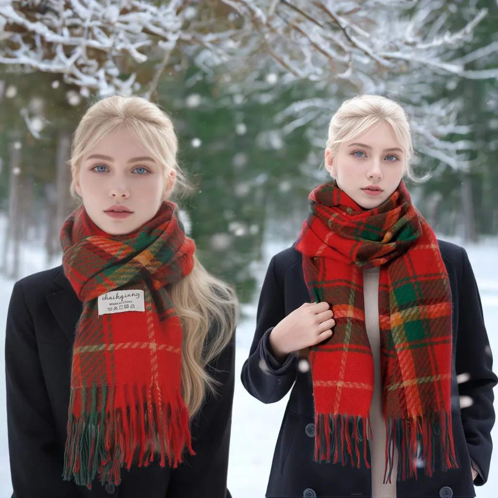

Preferred holiday gift - red and green checkered scarf, unisex, classic and timeless, couple scarf, comfortable and soft
