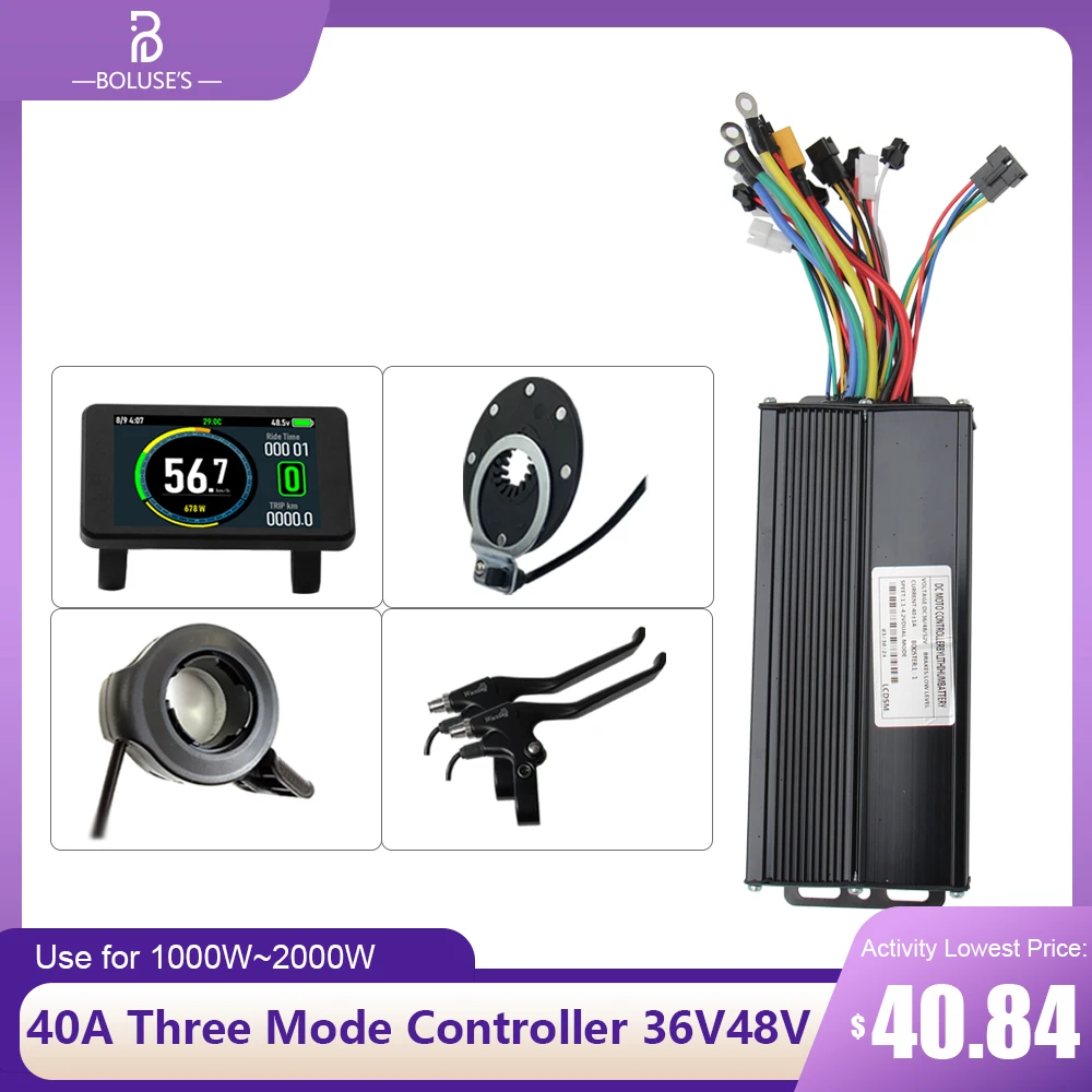 40A E-bike Sine Wave Controller 3 Mode Electric Bicycle Brushless Controller 36V 48V 1000W-2000W