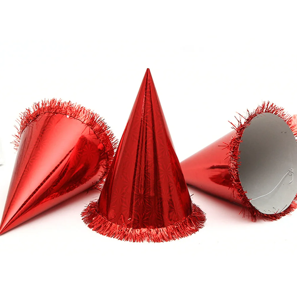 

18Pcs Floral Edge Triangle Party Hats Hard Paper Glitter Tassel Birthday Cone Hats for Adults Party Favor Accessories