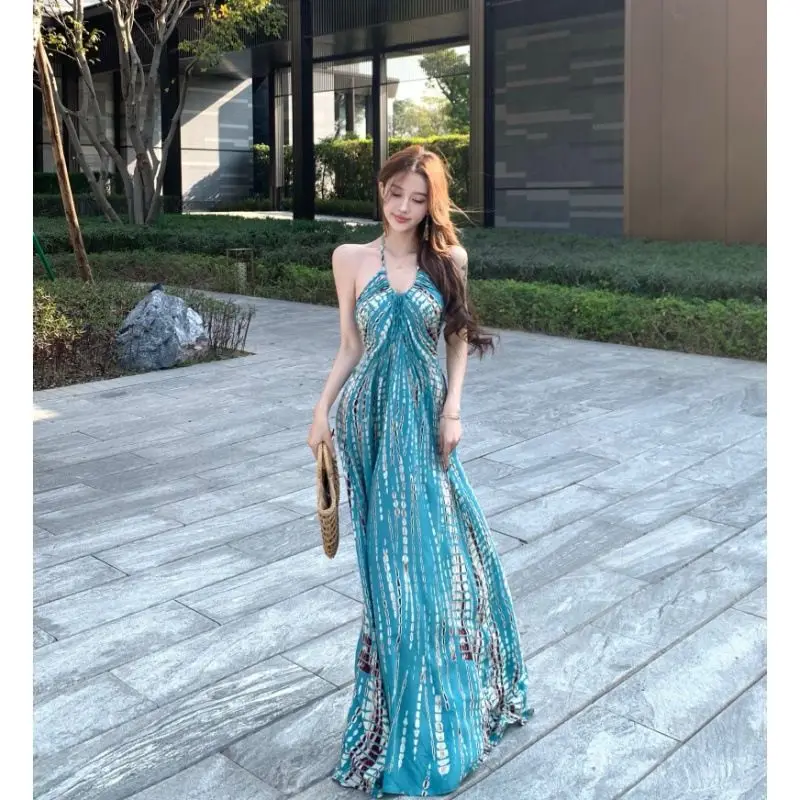 

Bohemian Vacation Dress Women's Summer New French Style Travel Photography Beach Dress Temperament Long Dress