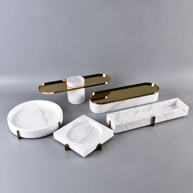 Luxury Natural Marble Serving Tray Set for Home Decor Jewelry Display Organizer Elegant Stone Platter for Living Room Table