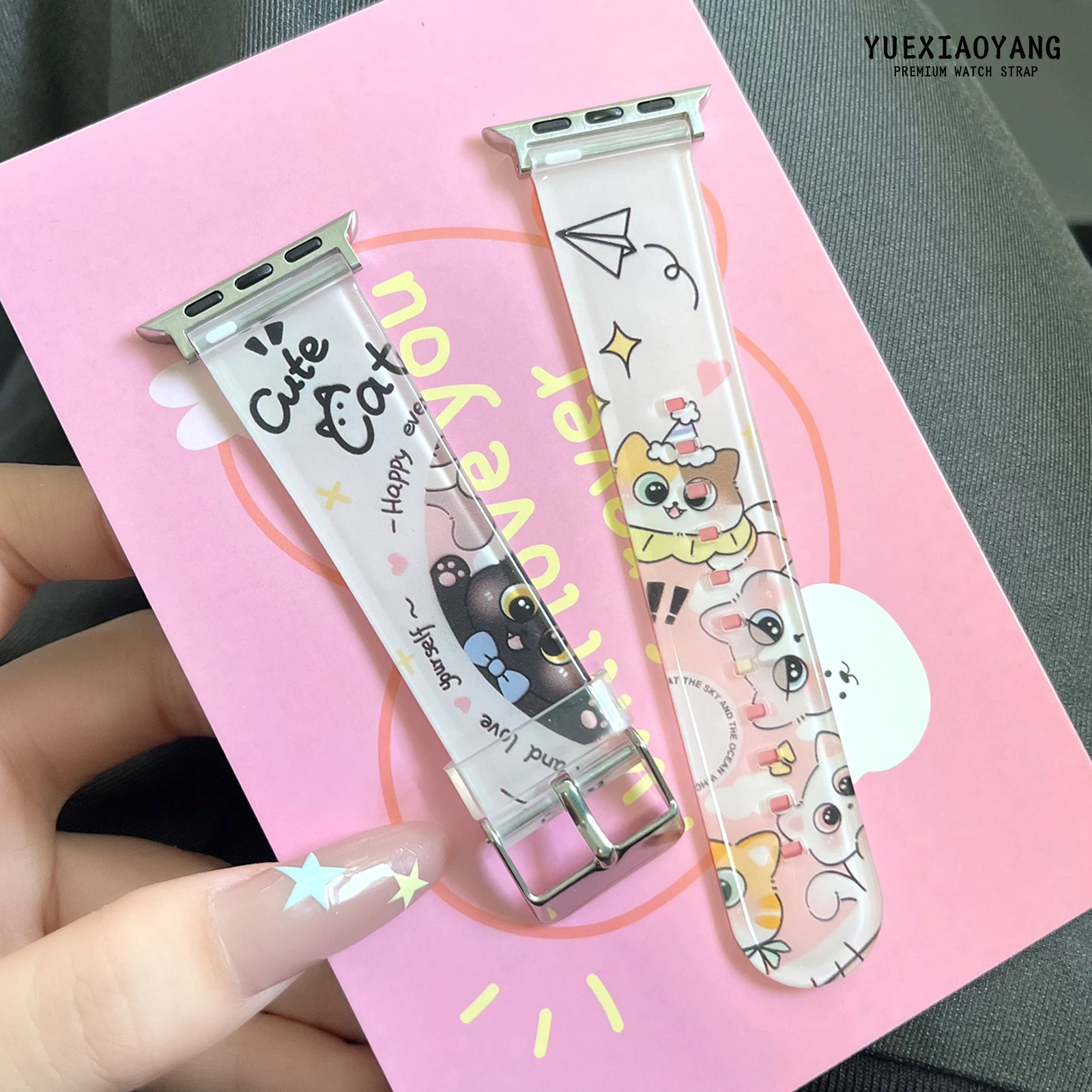 

Cartoon cat Printed Strap for Apple Watch 10 9 8 Band Replaceable Bracelet for iWatch 46mm 42mm 41mm 40mm Watchband