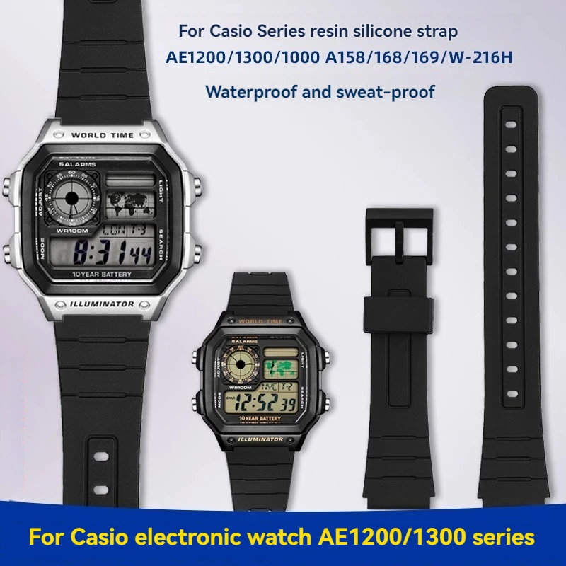 Для Casio 3229 AE1200 AE-1200 AE-1200WH AE-1300 W-216H A158W A169 полимерный силиконовый резиновый ремешок для часов водонепроницаемый браслет 18 мм