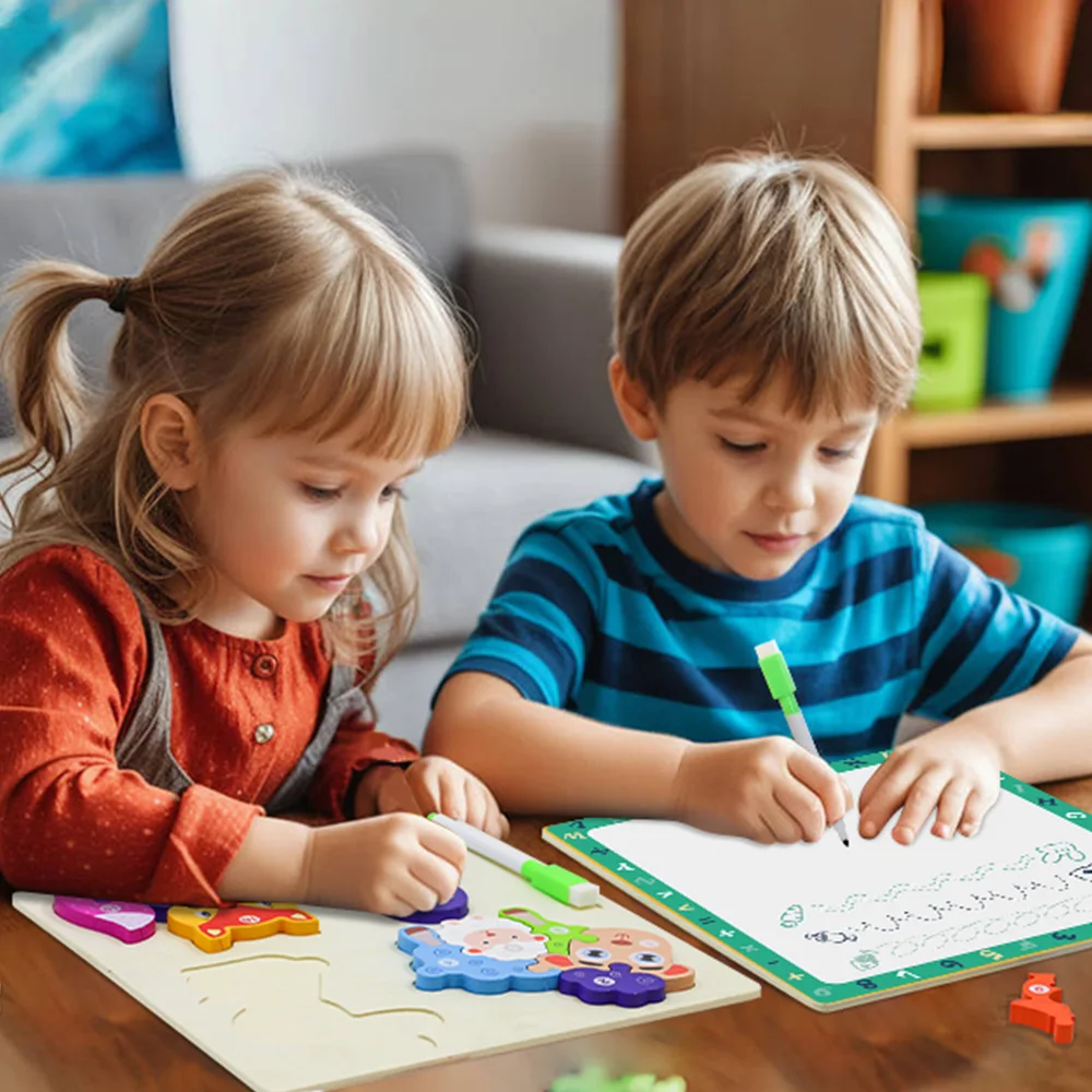 Tunjilool 2 em 1 3d quebra-cabeça brinquedo de madeira prancheta das crianças montessori brinquedos educativos divertido jogo puzzle brinquedo para crianças presentes