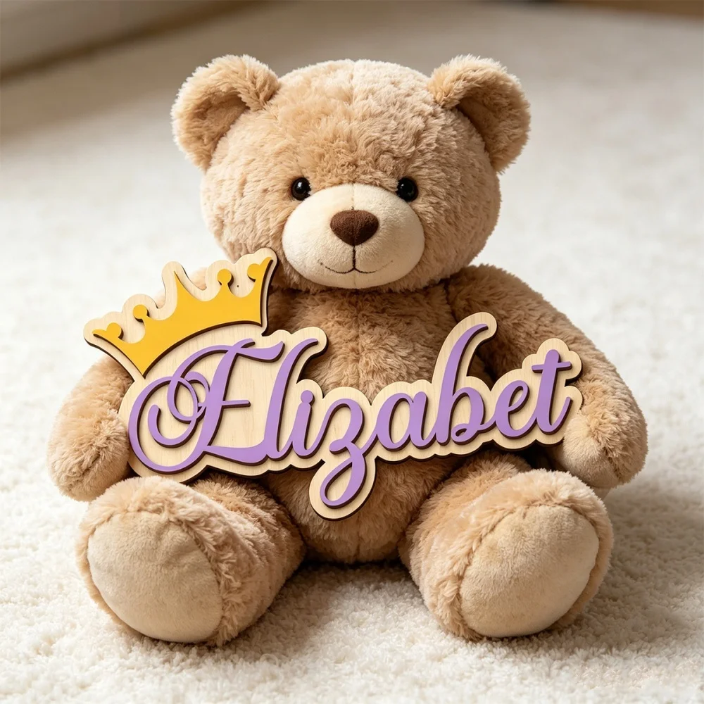 Personalized Crown Wooden Name Sign,Custom Double‑Layer Wood Name Plaque, Baby Name Wall Decor for Nursery Bedroom Birthday Gift