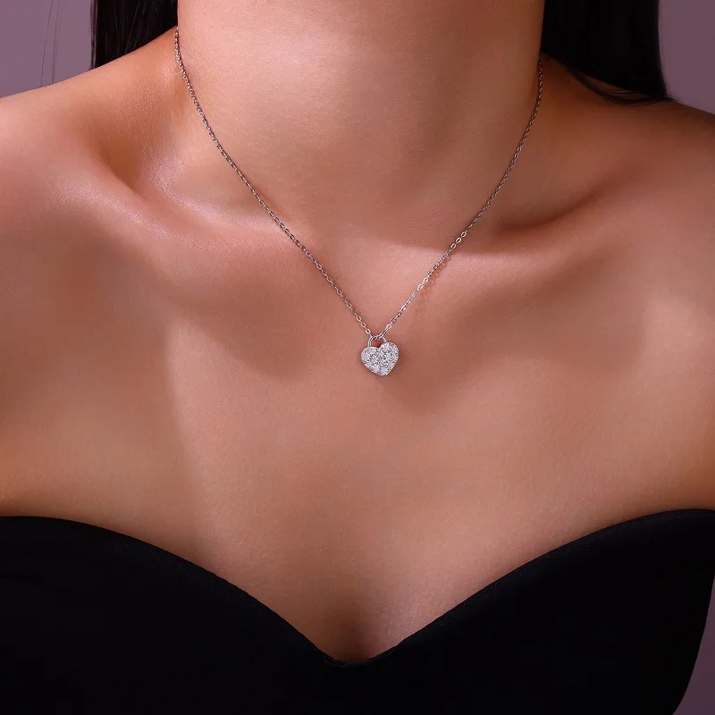 

M-JAJA Moissanite Heart Pendant Necklace for Women S925 Sterling Silver Diamond Chain 18K Gold Plated Wedding Fine Jewelry Gift