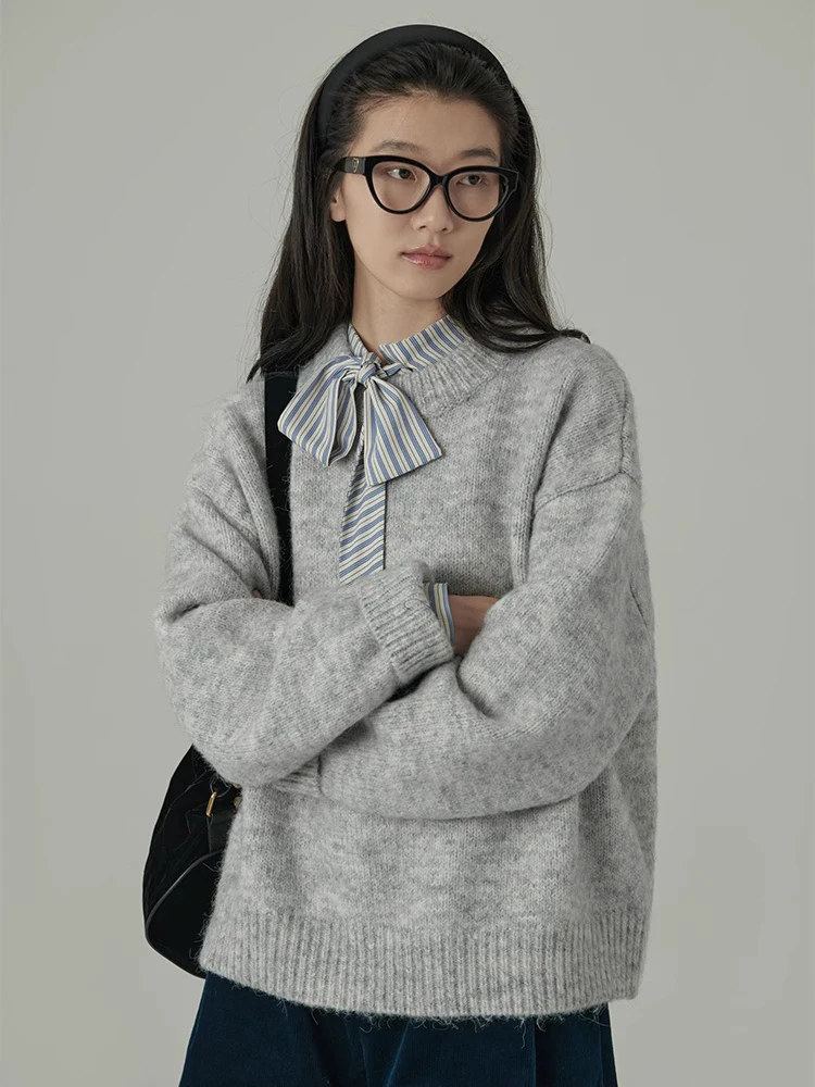 Jmprs Preppy Style Pink Sweaters Women Sweet Loose Faux Wool Knitted Jumpers Tops Casual Long Sleeve Retro Lady Elegant Pullover