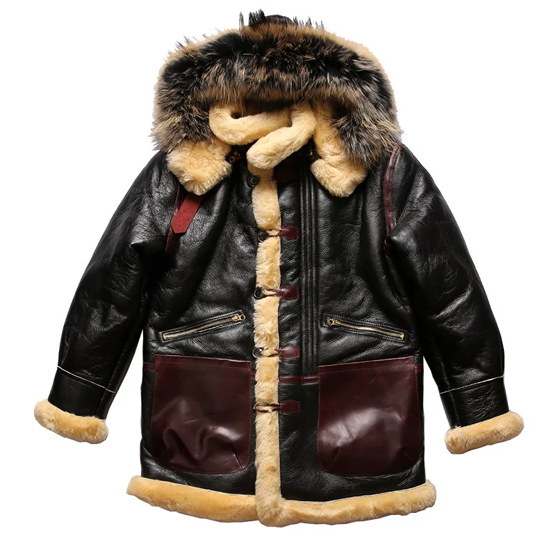 Winter High Quality Thicken B7 Bomber Sheepskin Jacket Shearling Pilot Wool Original Ecological Fur Genuine Leather Coats